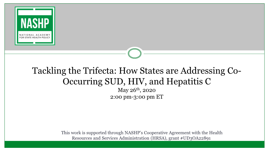 Occurring SUD, HIV, and Hepatitis C May 26Th, 2020 2:00 Pm-3:00 Pm ET