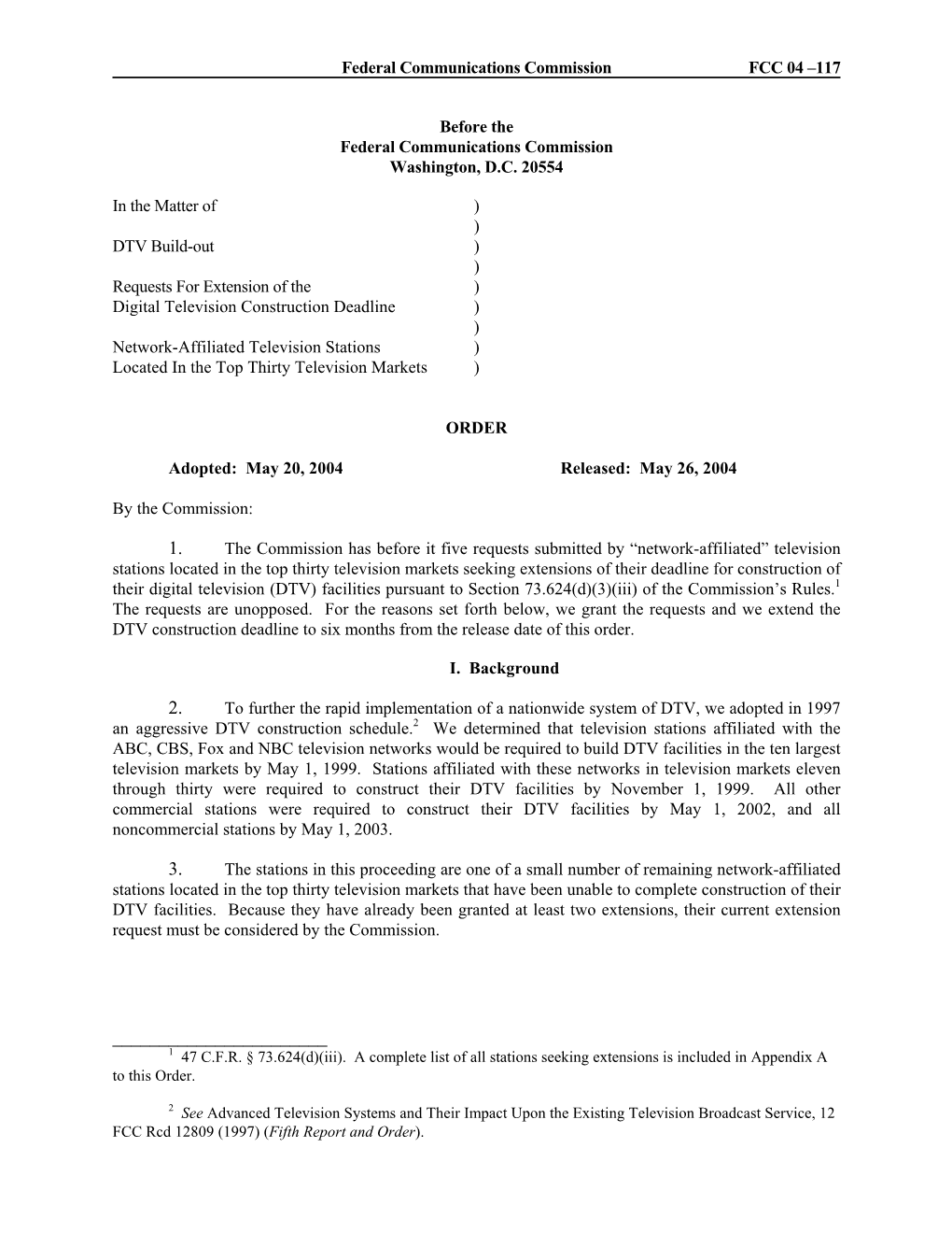 Federal Communications Commission FCC 04 –117