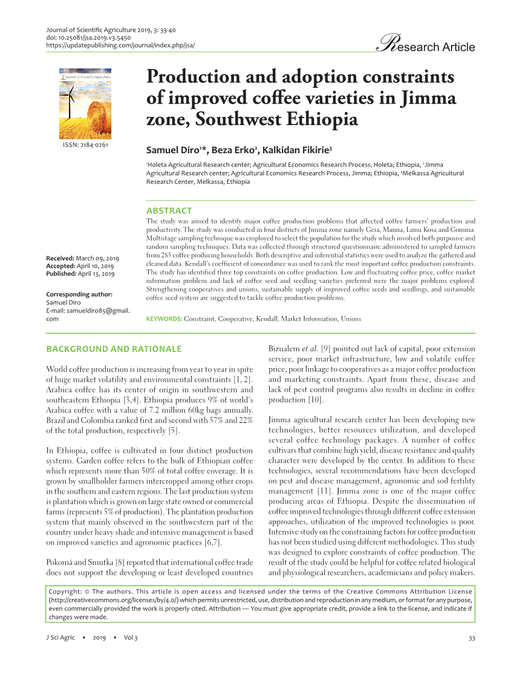 Production and Adoption Constraints of Improved Coffee Varieties in Jimma Zone, Southwest Ethiopia