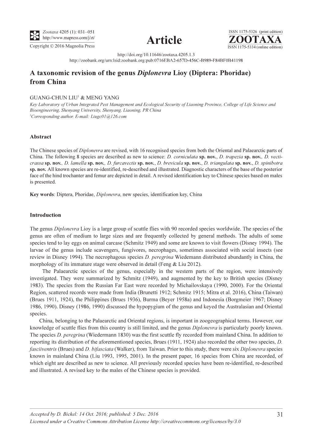 A Taxonomic Revision of the Genus Diplonevra Lioy (Diptera: Phoridae) from China