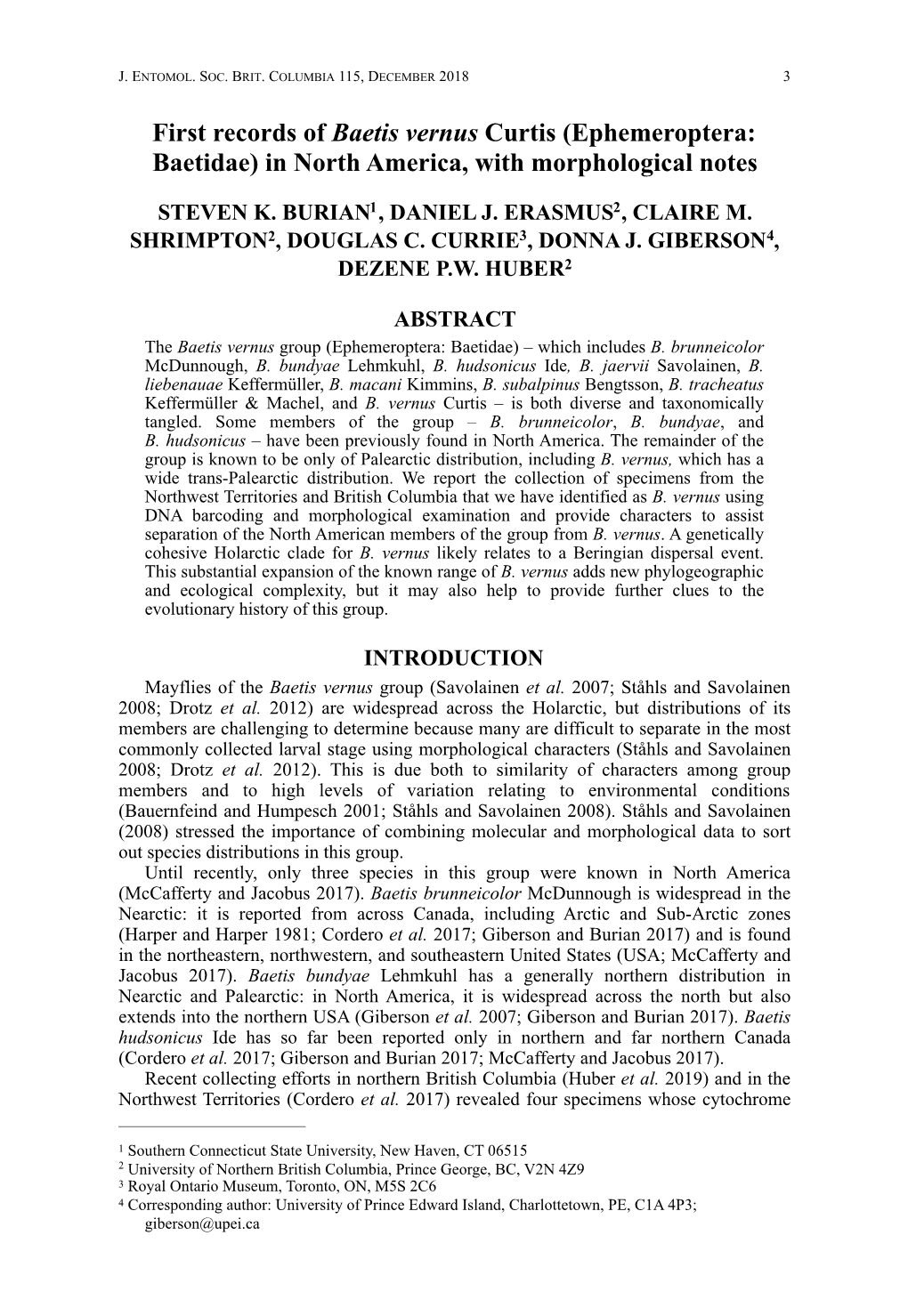 Ephemeroptera: Baetidae) in North America, with Morphological Notes