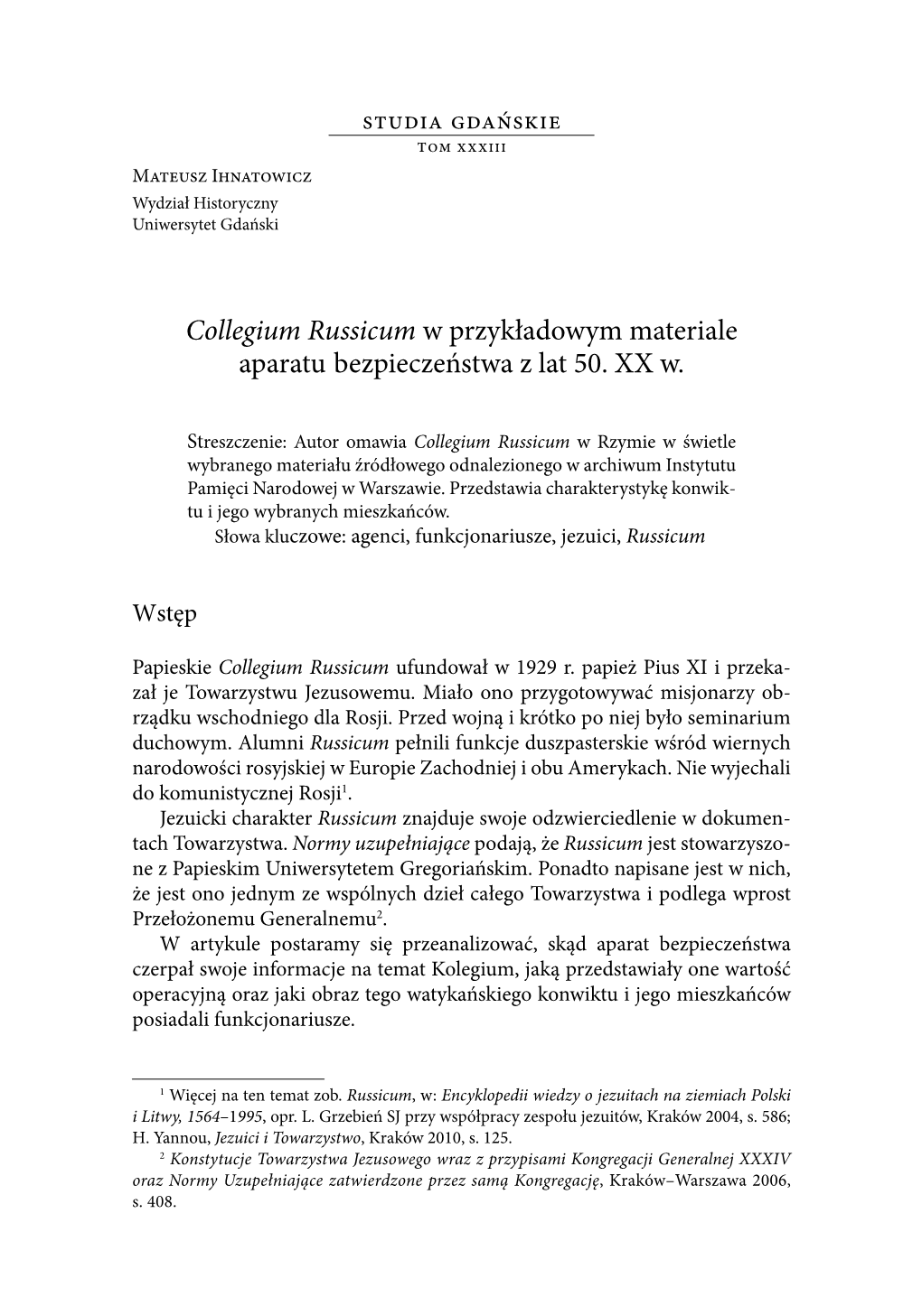 Collegium Russicum W Przykładowym Materiale Aparatu Bezpieczeństwa Z Lat 50