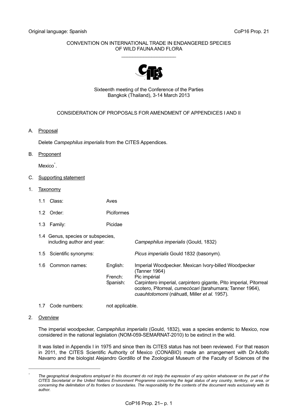 Proposal to Amend Appendix I Or II for CITES Cop16