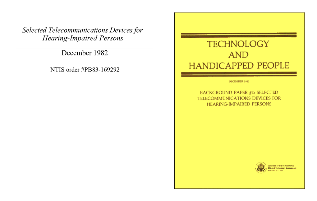 Selected Telecommunications Devices for Hearing-Impaired Persons