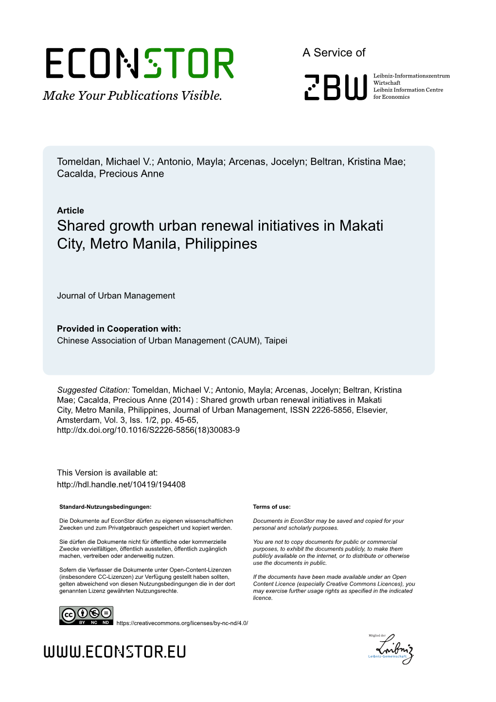 Shared Growth Urban Renewal Initiatives in Makati City, Metro Manila, Philippines