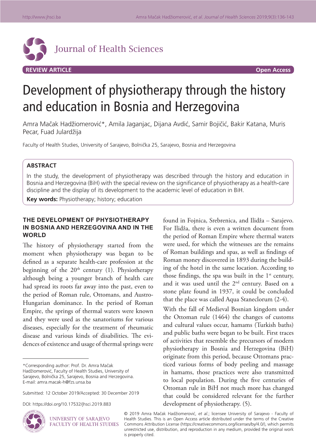 Development of Physiotherapy Through the History and Education In