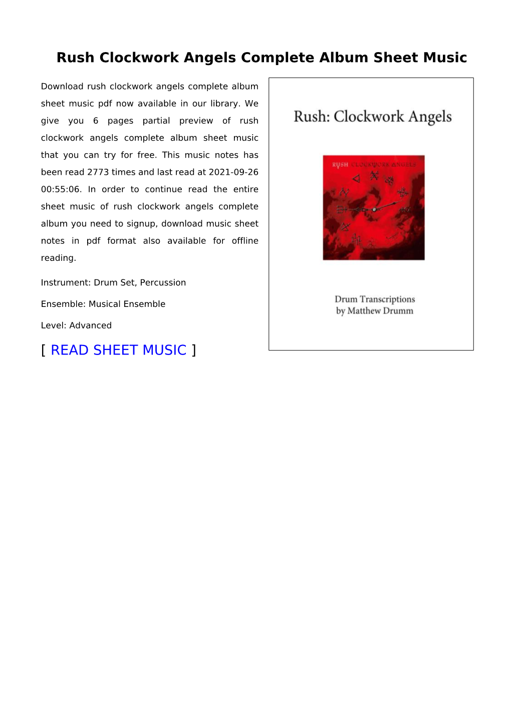 Rush Clockwork Angels Complete Album Sheet Music