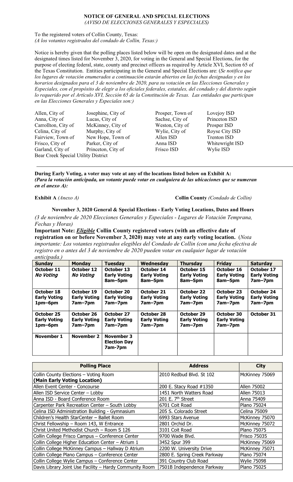 Notice of Special Election