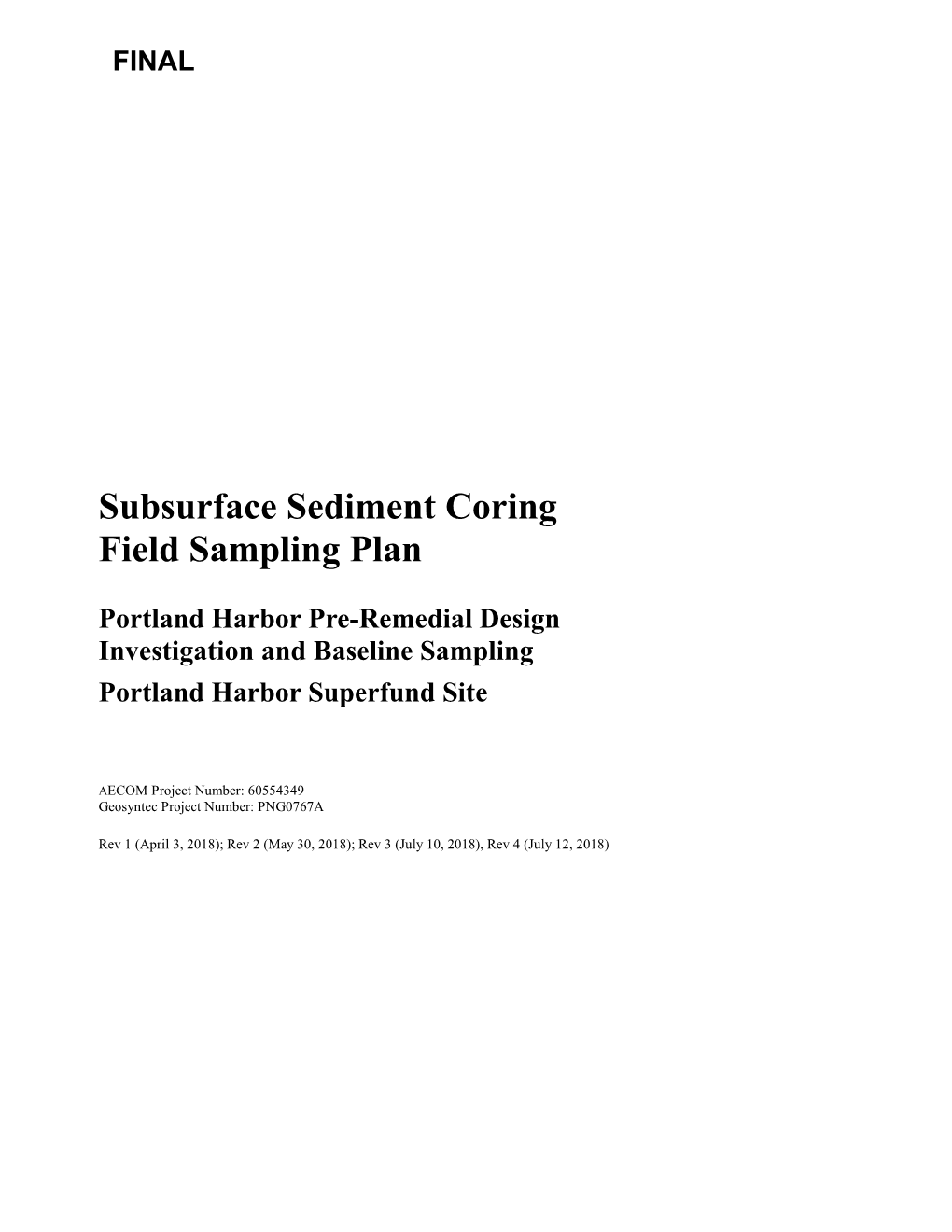 Subsurface Sediment Coring Field Sampling Plan
