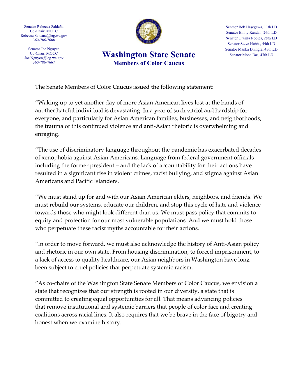 Washington State Senate 360-786-7667 Members of Color Caucus