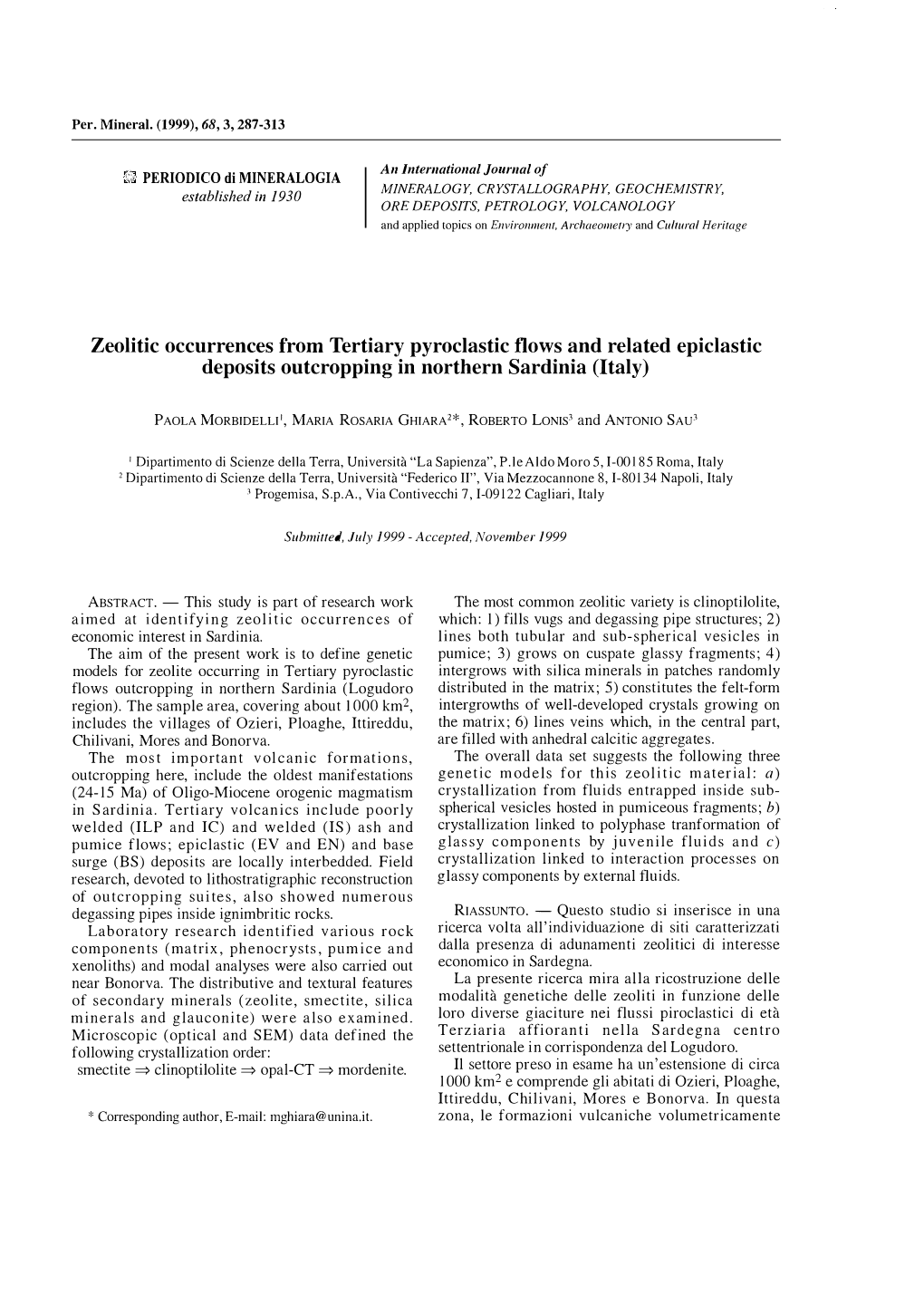 Zeolitic Occurrences from Tertiary Pyroclastic Flows and Related Epiclastic Deposits Outcropping in Northern Sardinia (Italy)