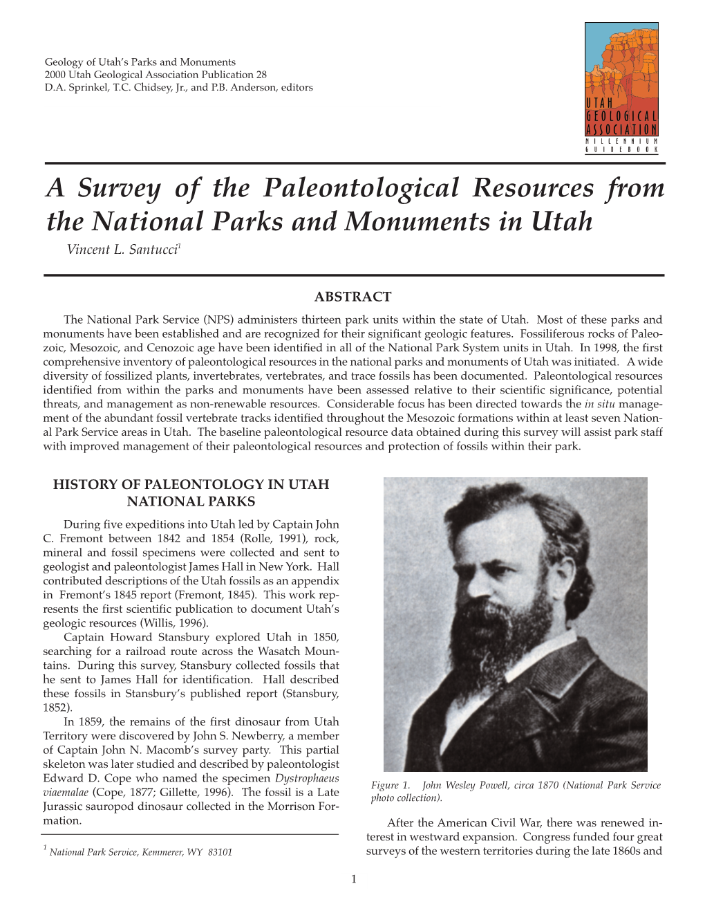 A Survey of the Paleontological Resources from the National Parks and Monuments in Utah Vincent L