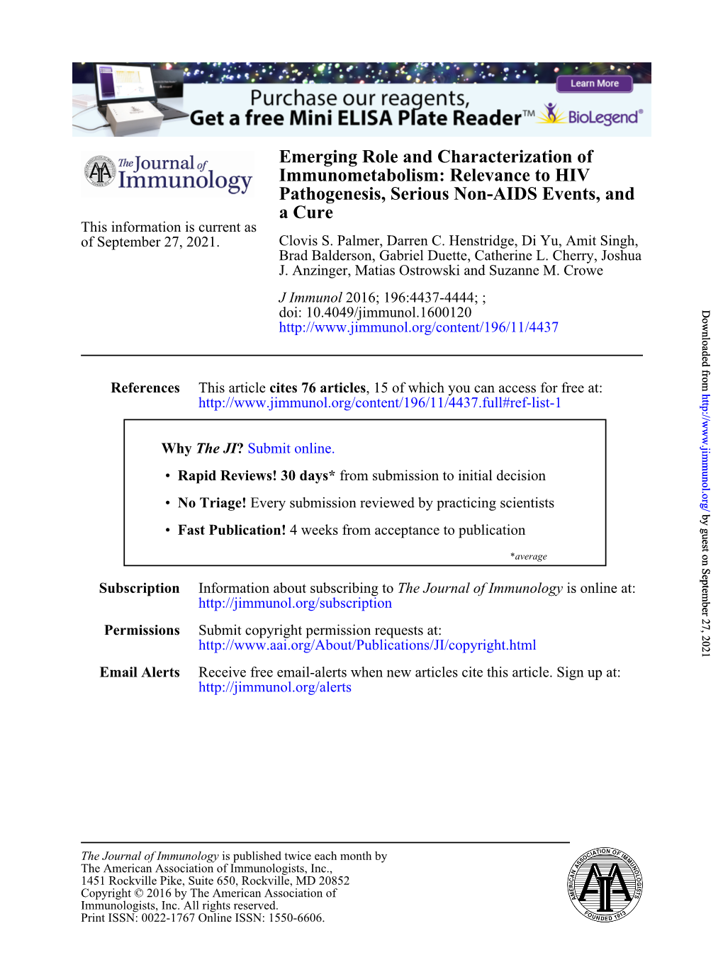 Emerging Role and Characterization of Immunometabolism