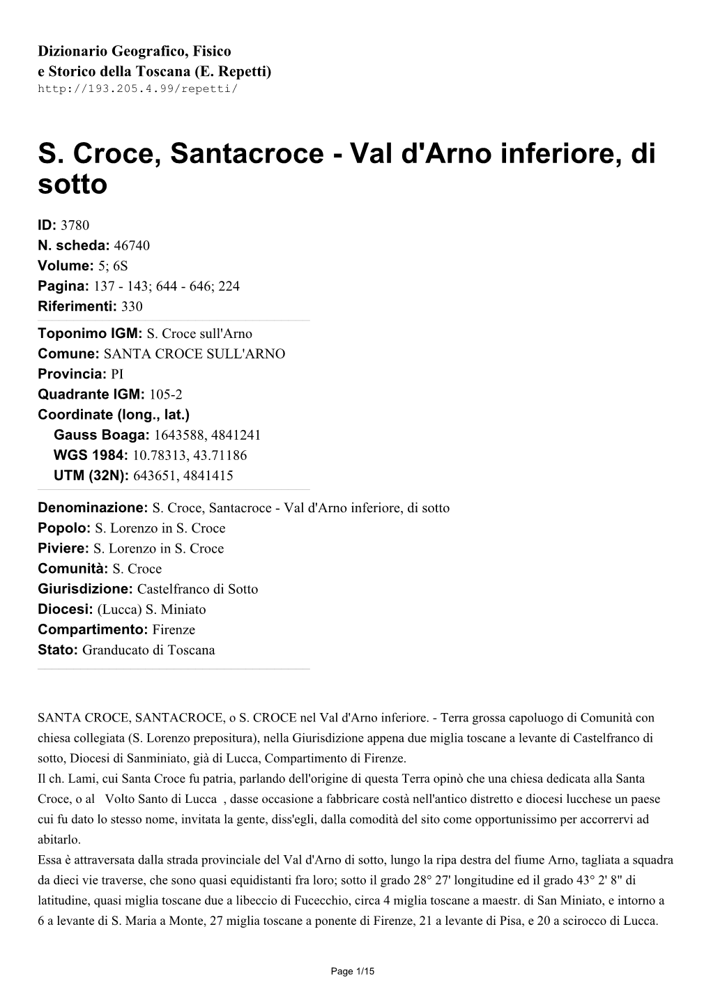 S. Croce, Santacroce - Val D'arno Inferiore, Di Sotto