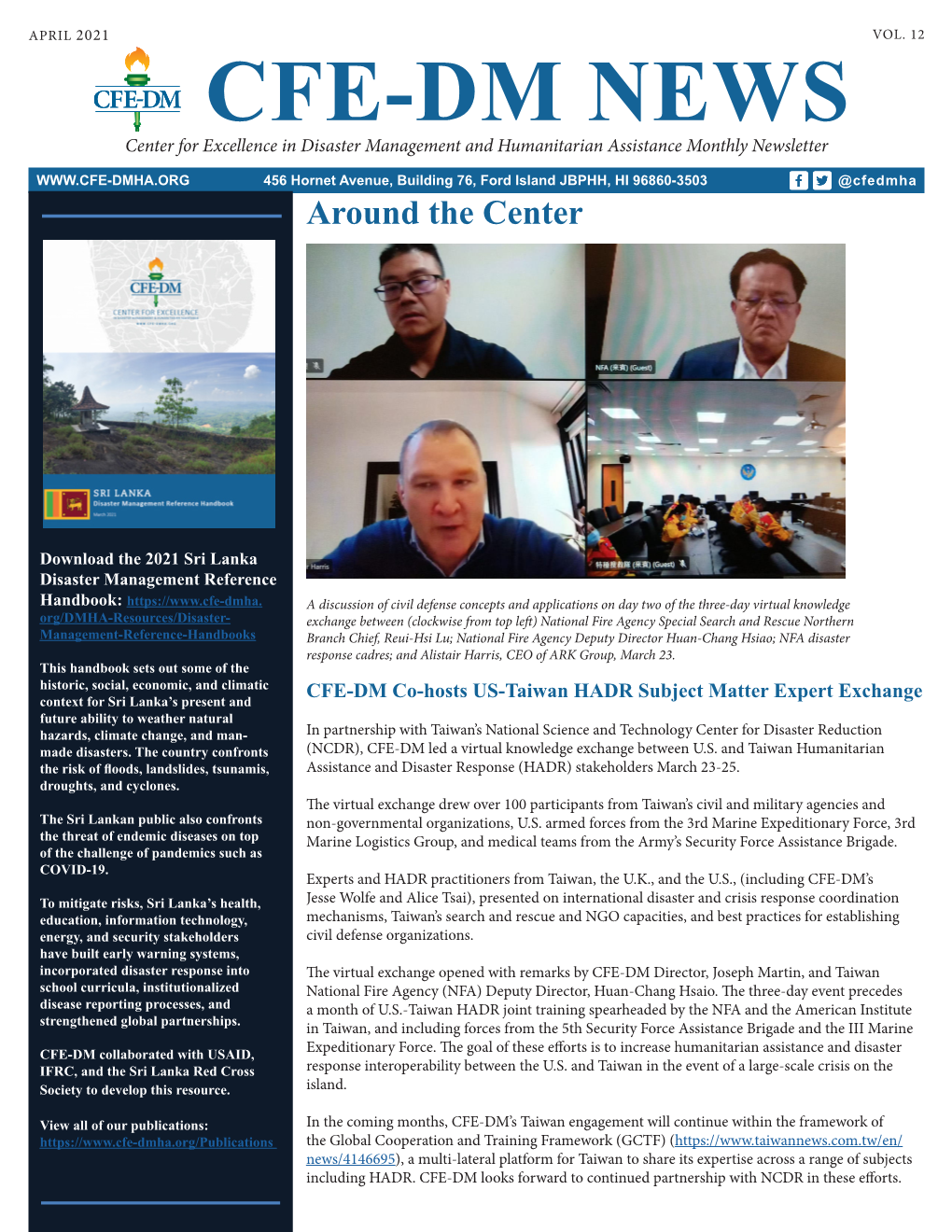 CFE-DM NEWS Center for Excellence in Disaster Management and Humanitarian Assistance Monthly Newsletter