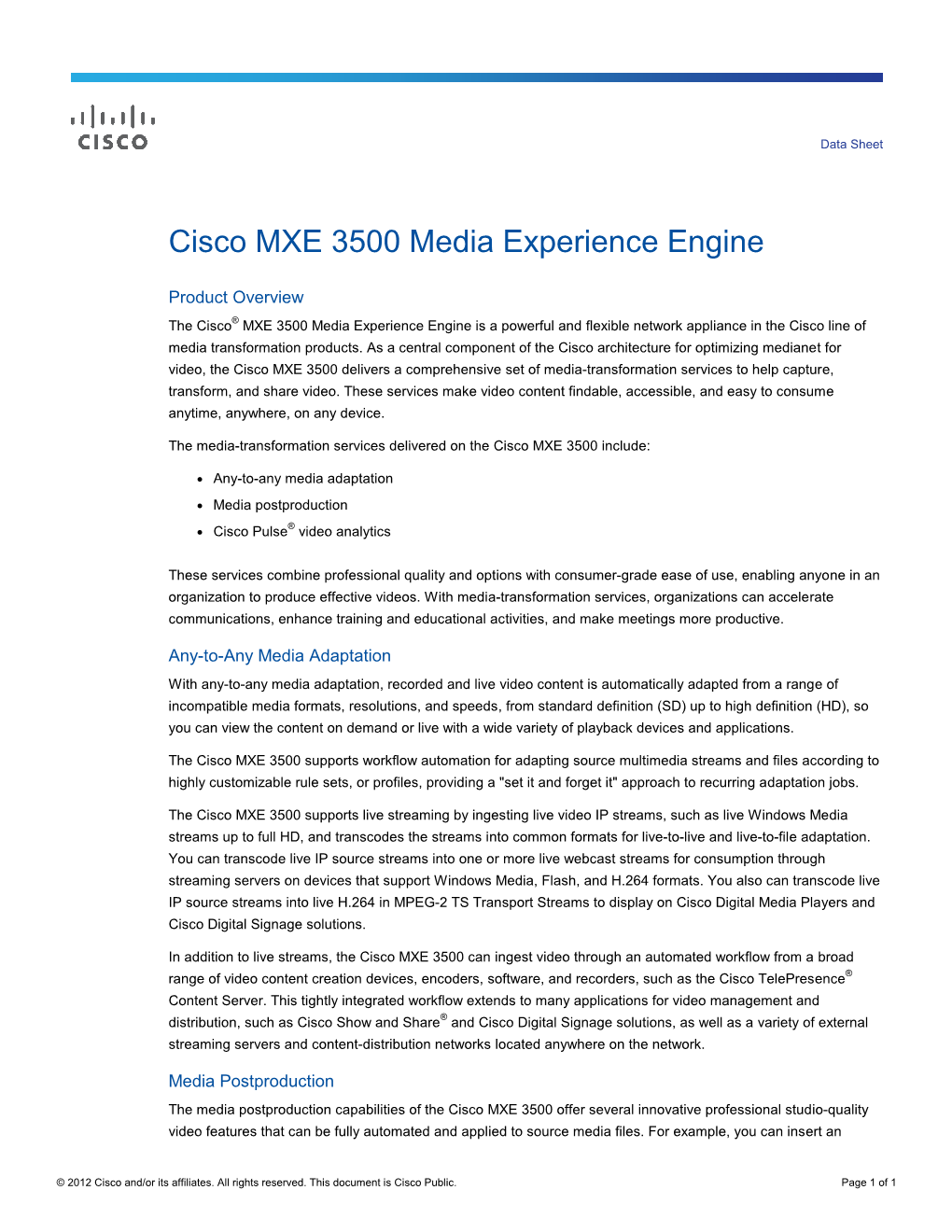 Cisco MXE 3500 Media Experience Engine