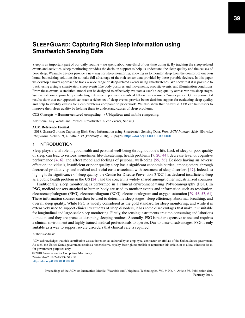 SLEEPGUARD: Capturing Rich Sleep Information Using Smartwatch Sensing Data