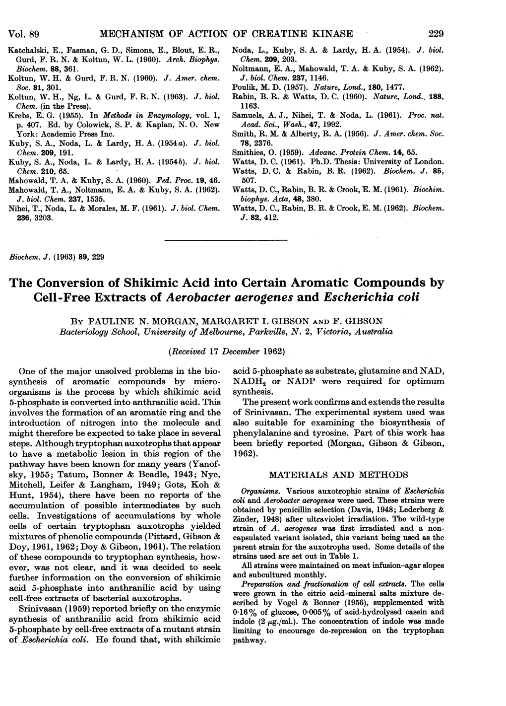 The Conversion of Shikimic Acid Into Certain Aromatic Compounds by Cell-Free Extracts of Aerobacter Aerogenes and Escherichia Coli