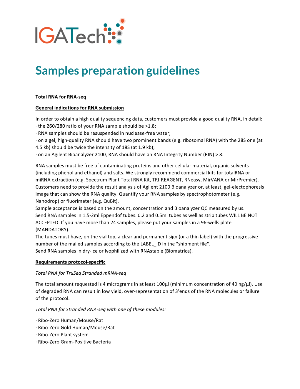 Samples Preparation Guidelines
