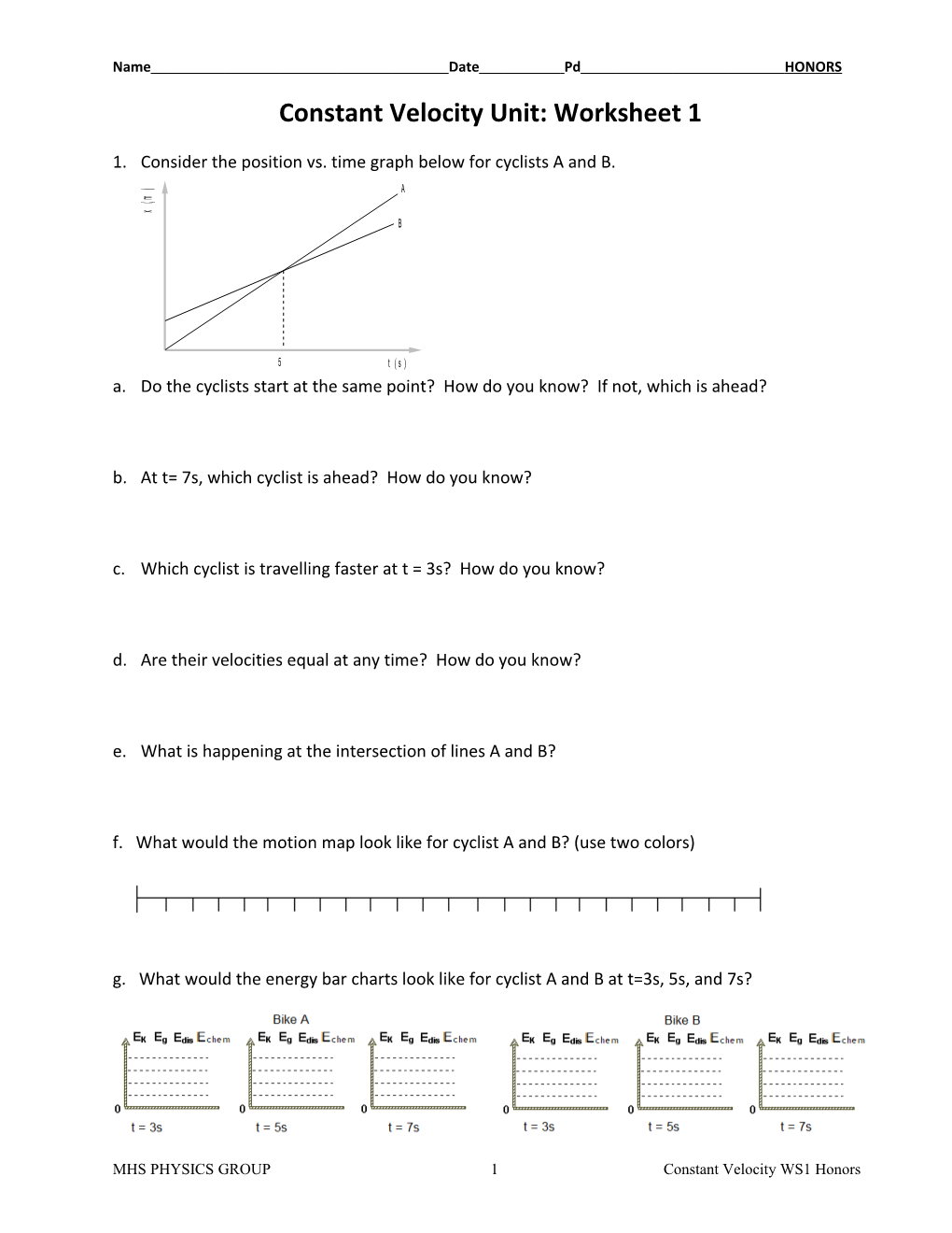 Constant Velocity Unit: Worksheet 1