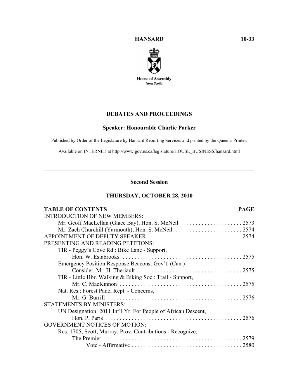 Hansard 10-33 Debates And