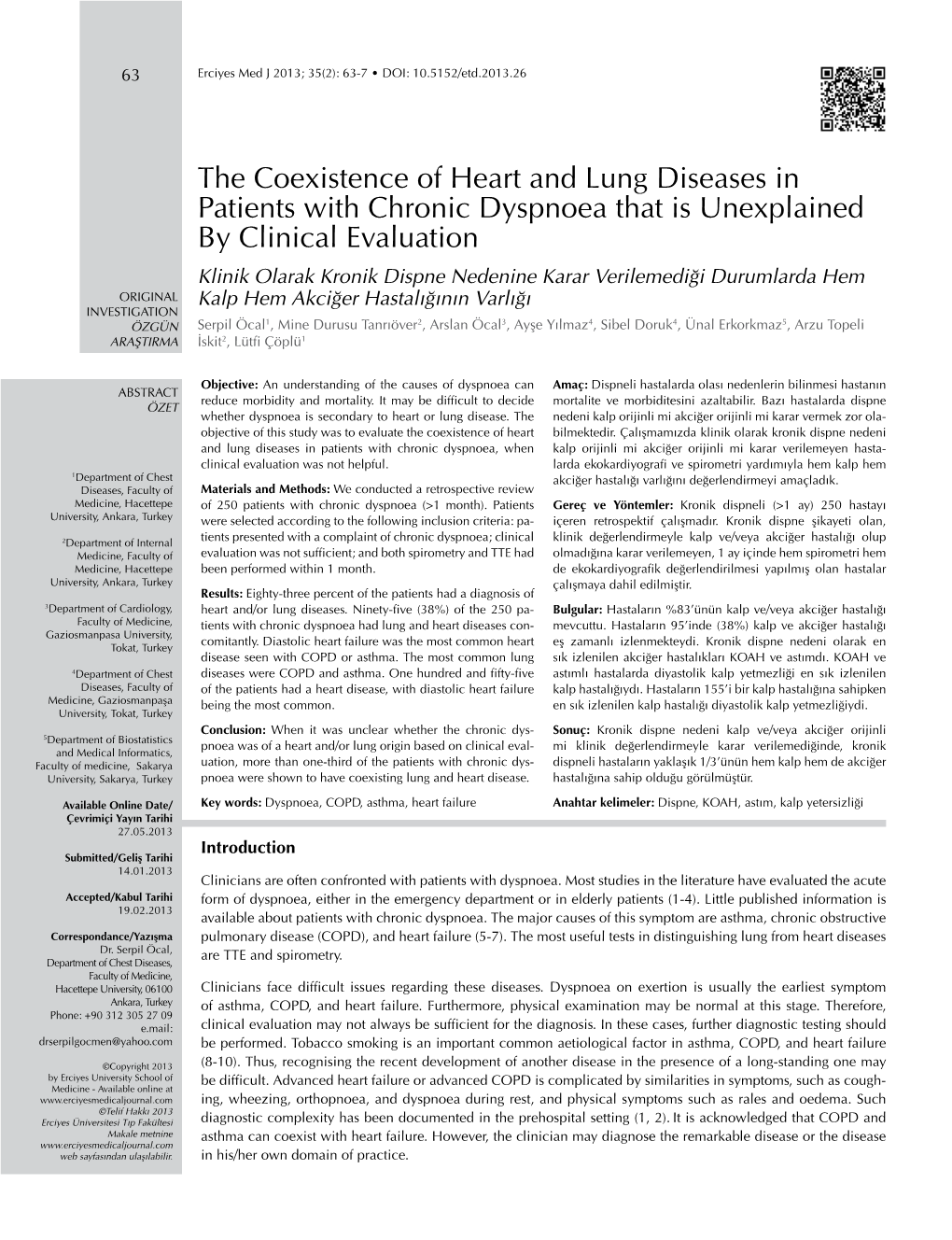 The Coexistence of Heart and Lung Diseases in Patients with Chronic