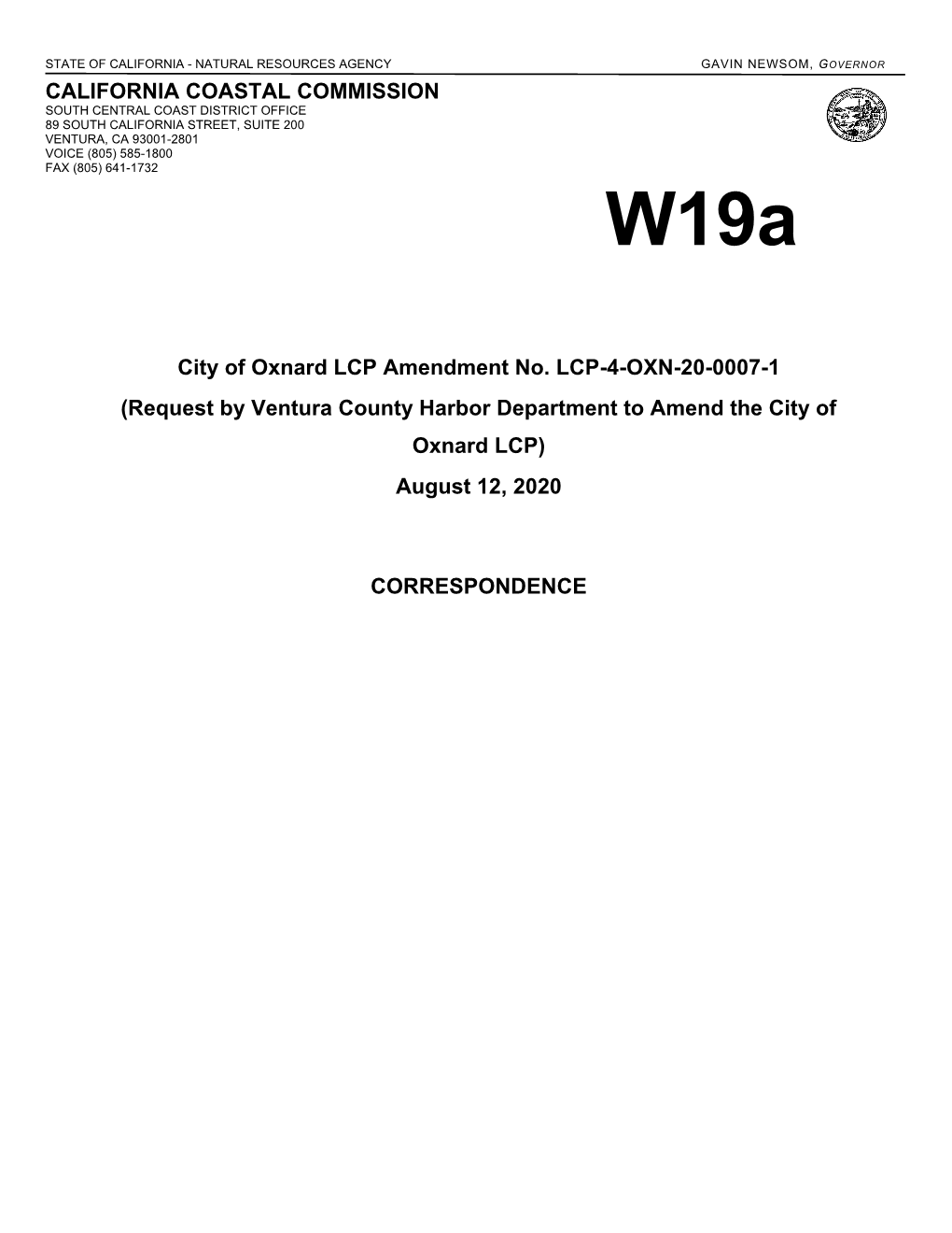 CALIFORNIA COASTAL COMMISSION City of Oxnard LCP