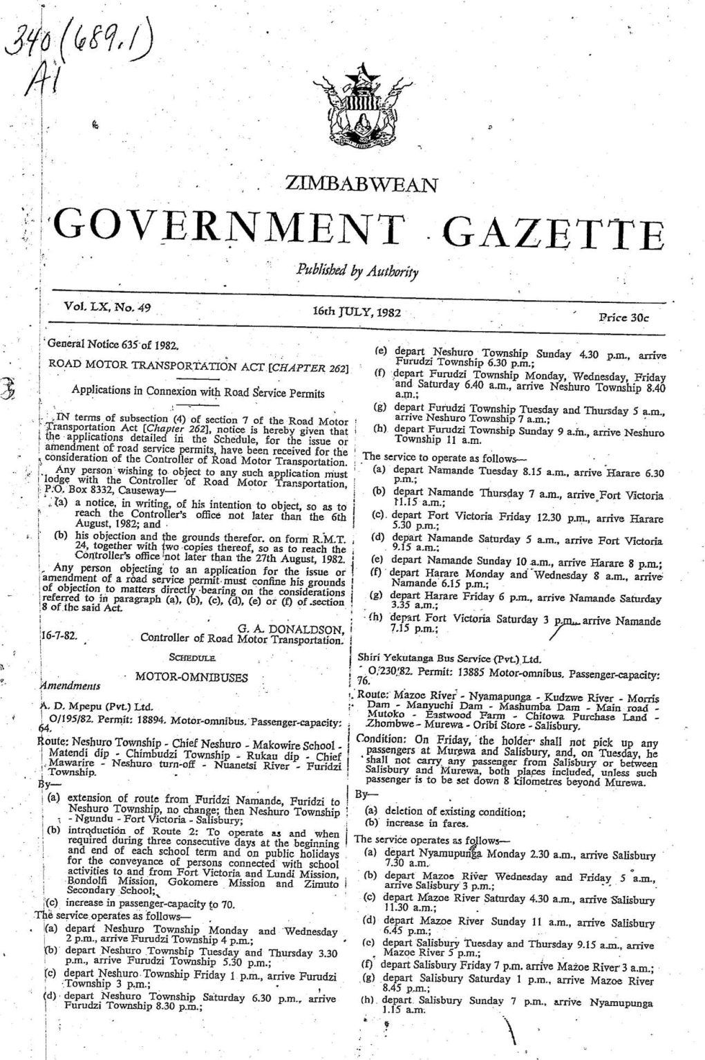 GOVERNMENT GAZETTE | * on | Published by Authority