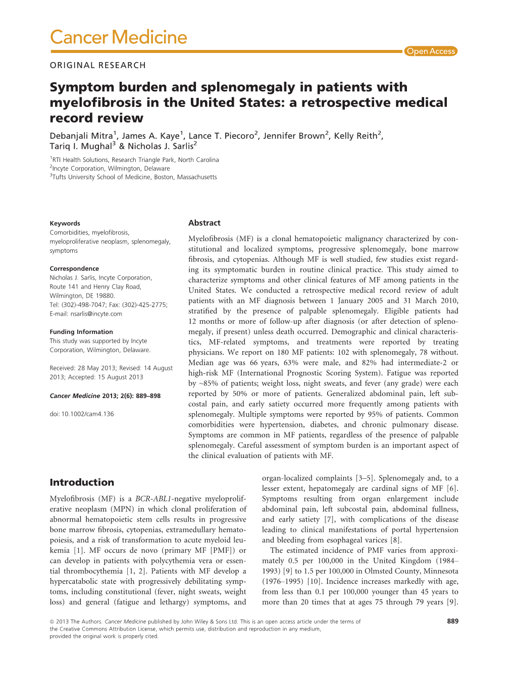 Symptom Burden and Splenomegaly in Patients with Myelofibrosis in The