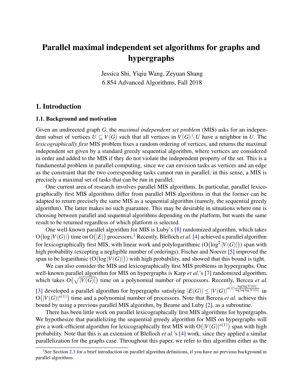 Parallel Maximal Independent Set Algorithms for Graphs and Hypergraphs