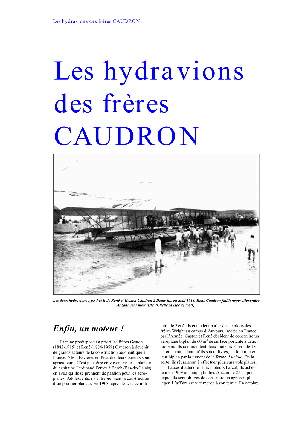 Les Hydravions Des Frères CAUDRON