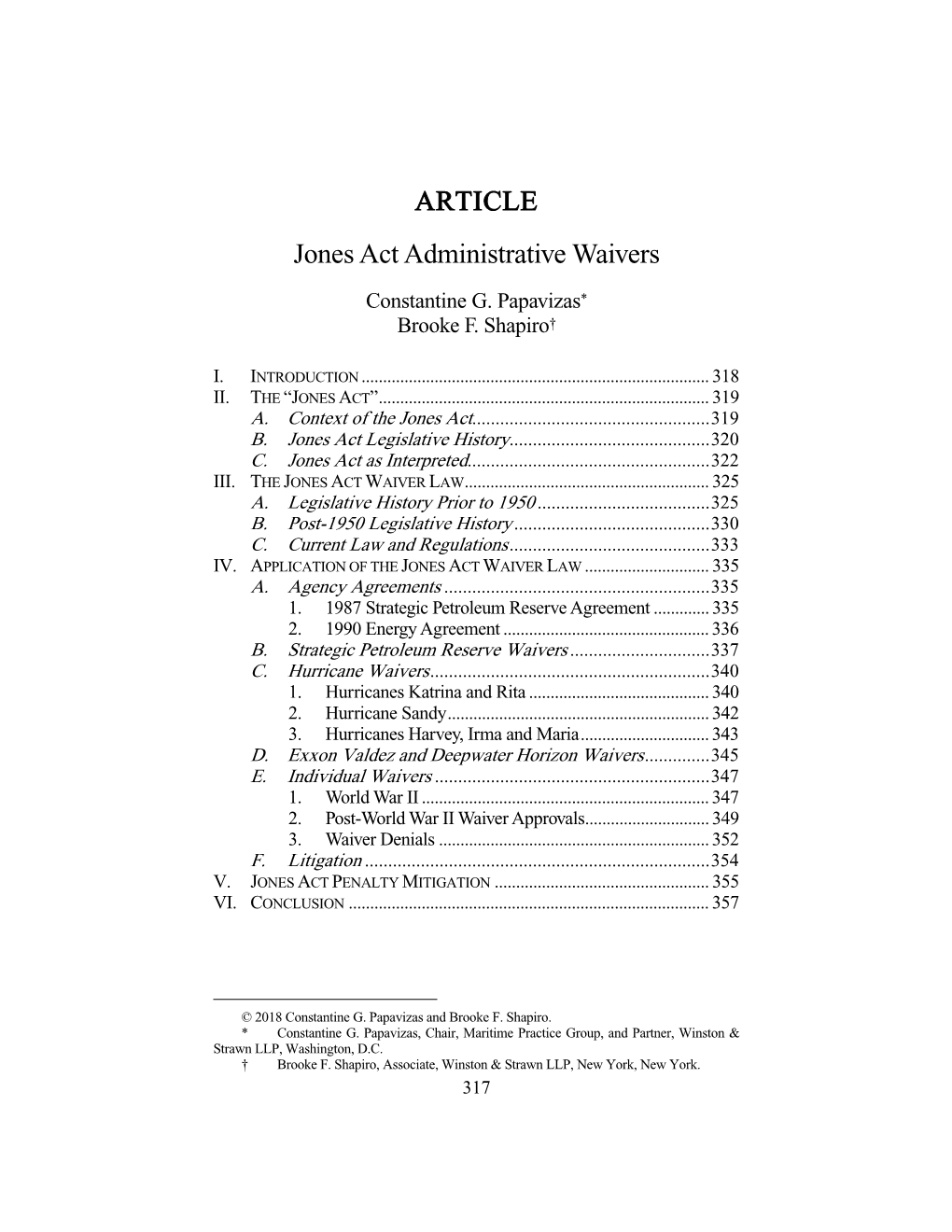 ARTICLE Jones Act Administrative Waivers