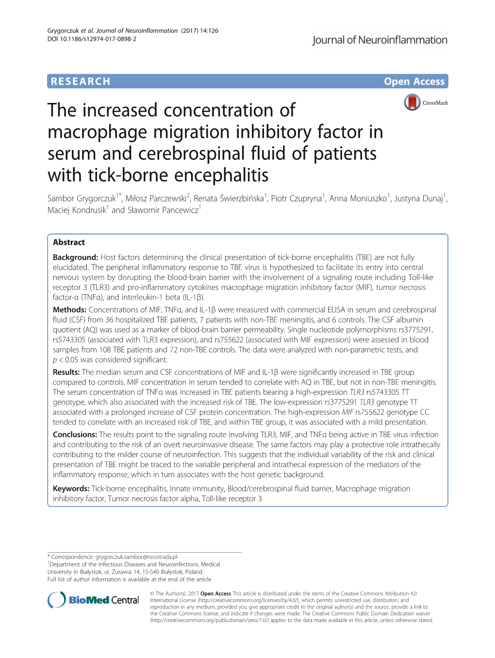 The Increased Concentration of Macrophage Migration Inhibitory