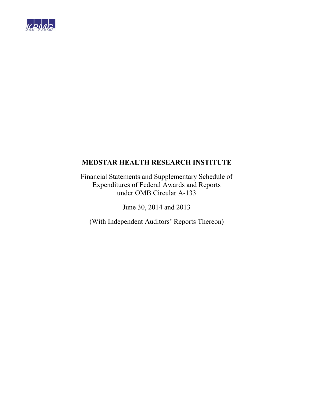 Medstar Health Research Institute 2014 Audit