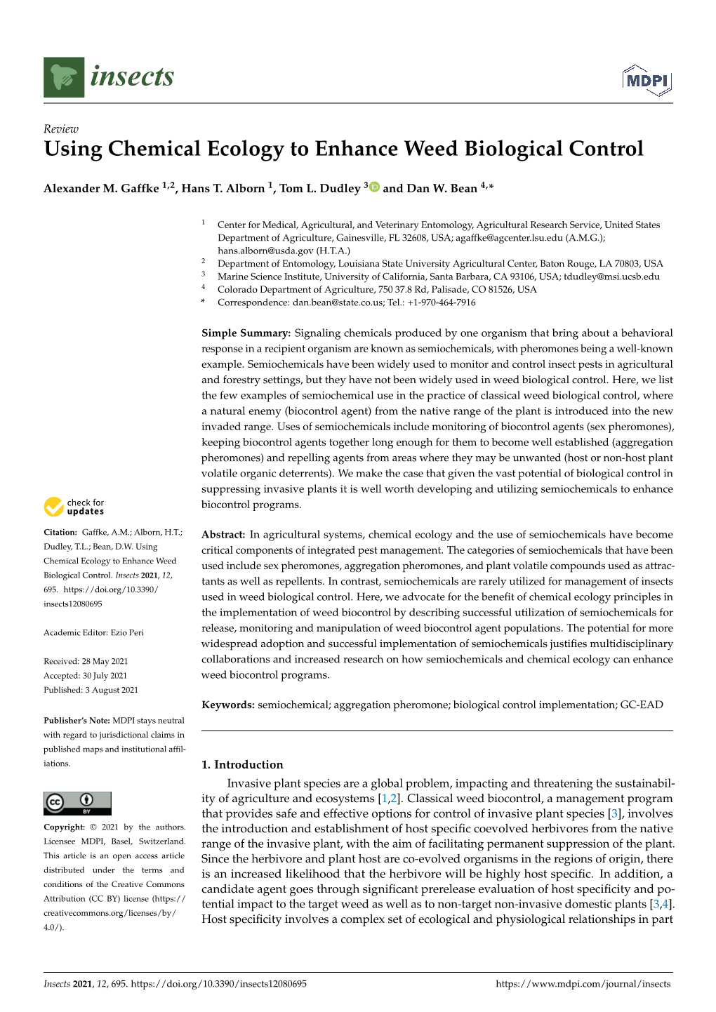 Using Chemical Ecology to Enhance Weed Biological Control