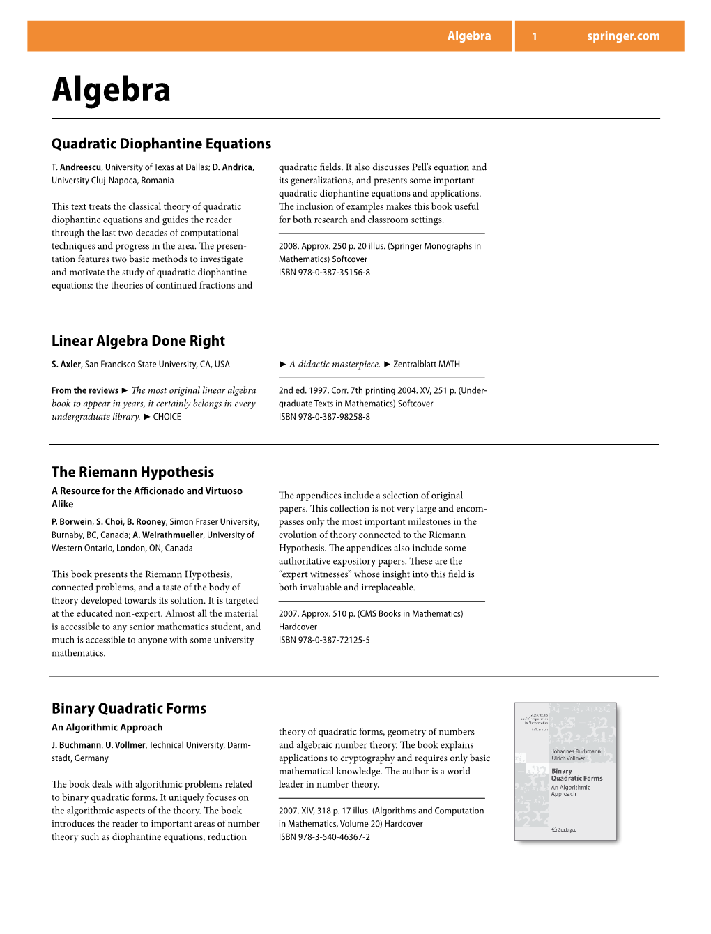 Algebra  Springer.Com Algebra