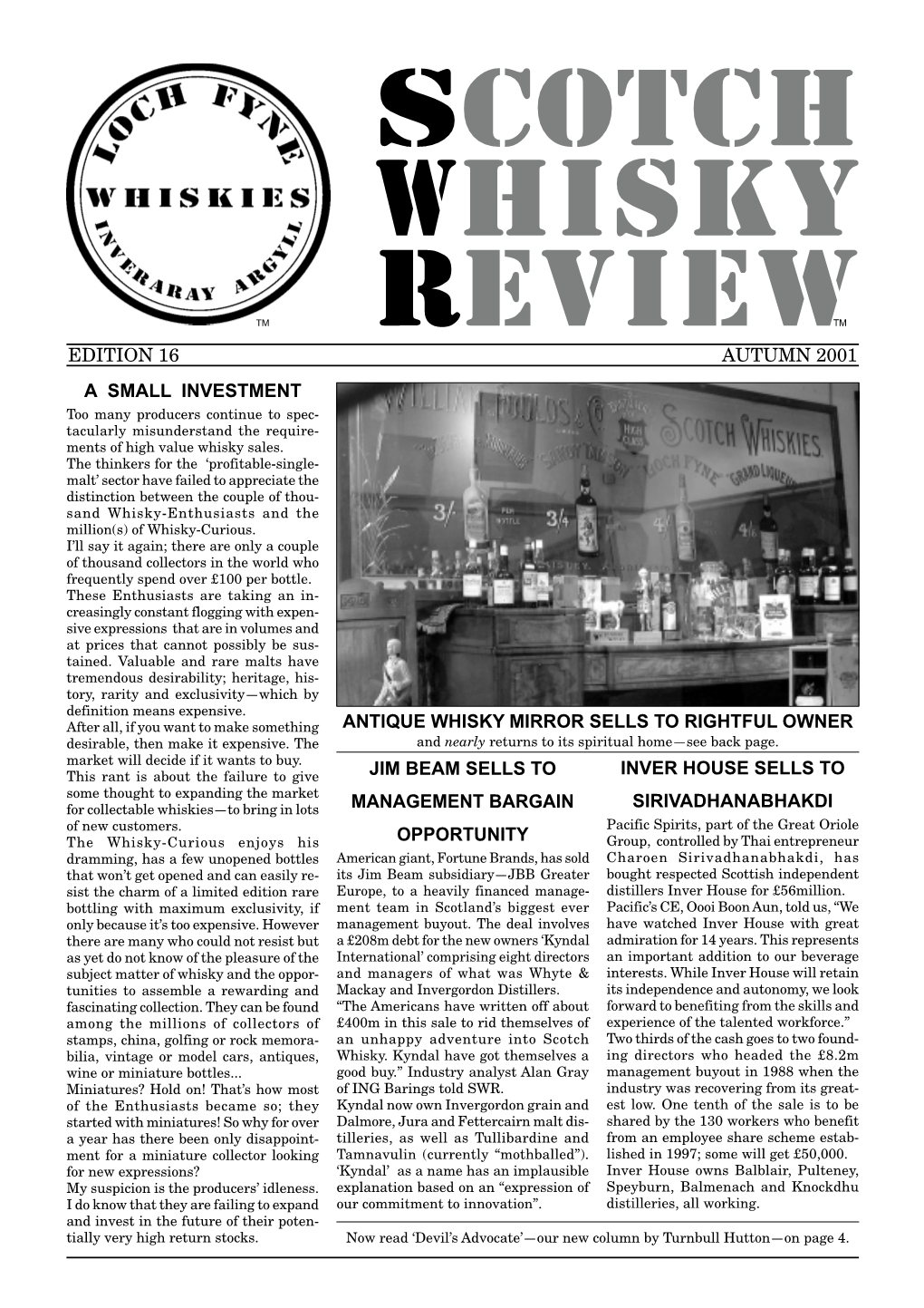 Edition 16 Autumn 2001 a Small Investment Jim Beam Sells