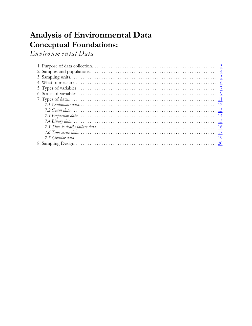 Analysis of Environmental Data Conceptual Foundations: Enviro Nm E Ntal Data