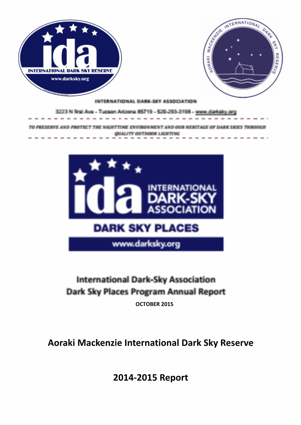 Aoraki Mackenzie International Dark Sky Reserve 2014-2015 Report