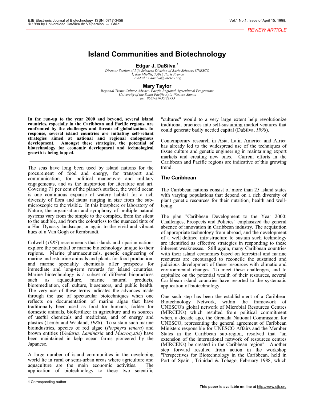 Island Communities and Biotechnology