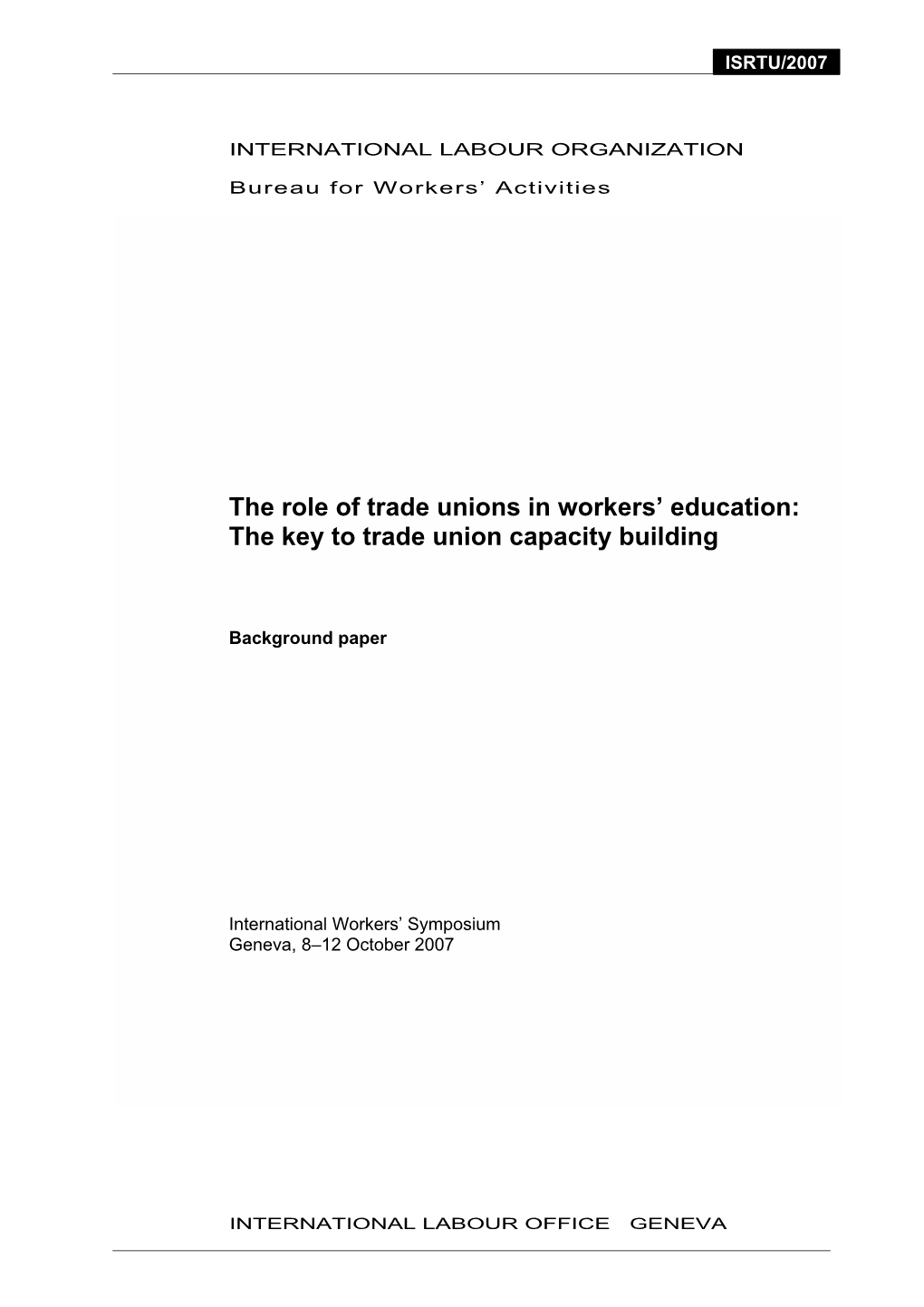 The Role of Trade Unions in Workers' Education