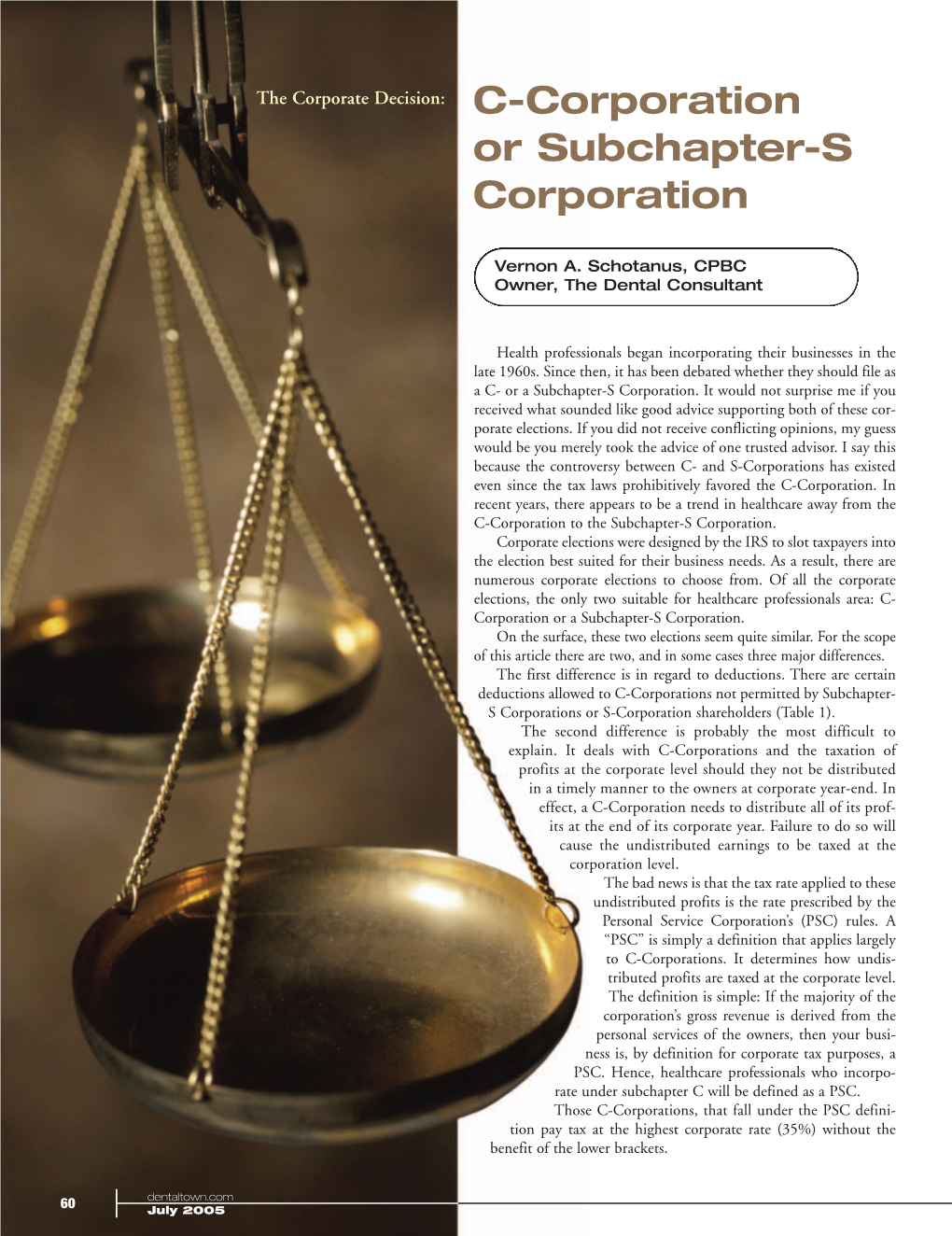 C-Corporation Or Subchapter-S Corporation