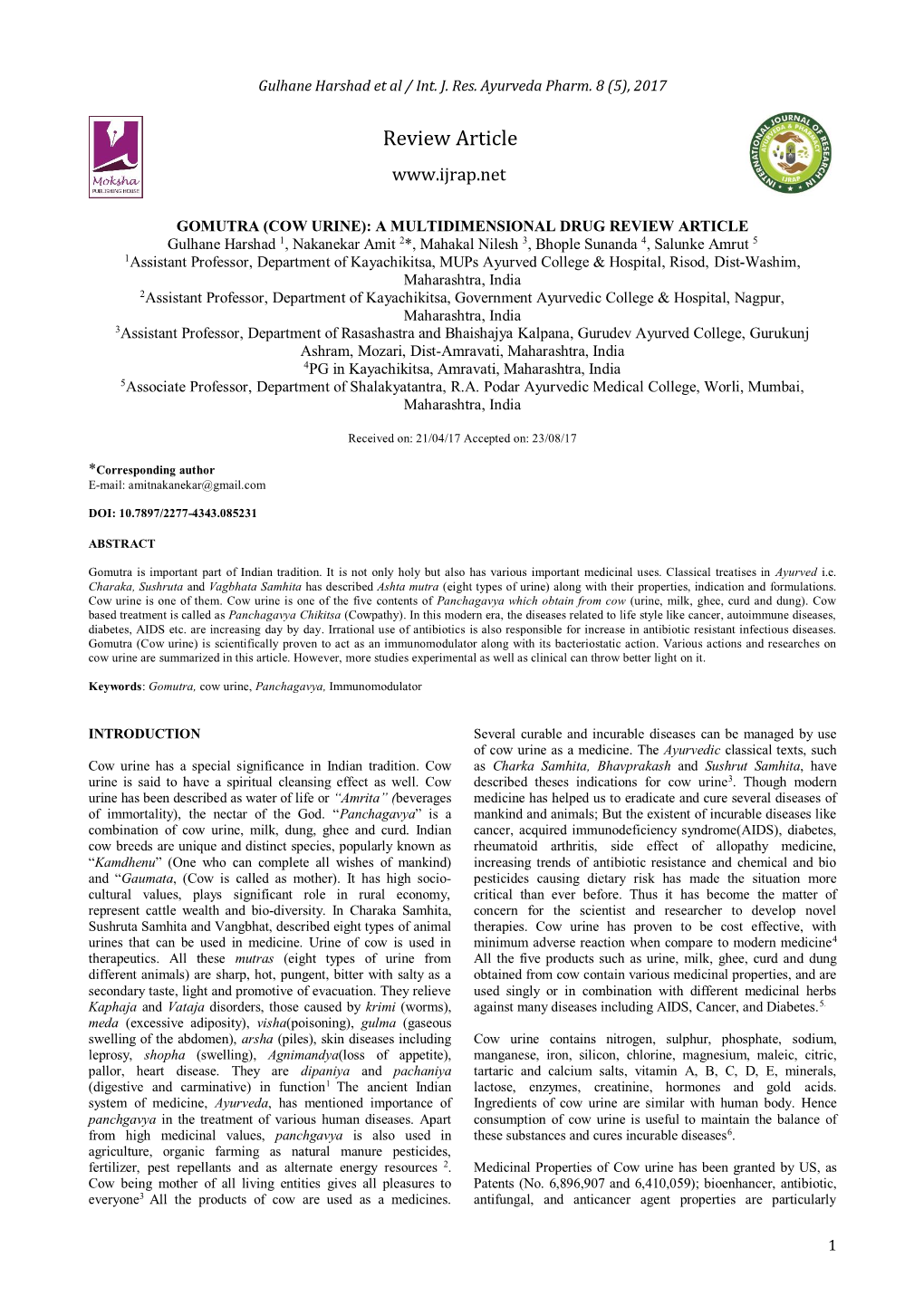 Gomutra (Cow Urine): a Multidimensional Drug Review Article