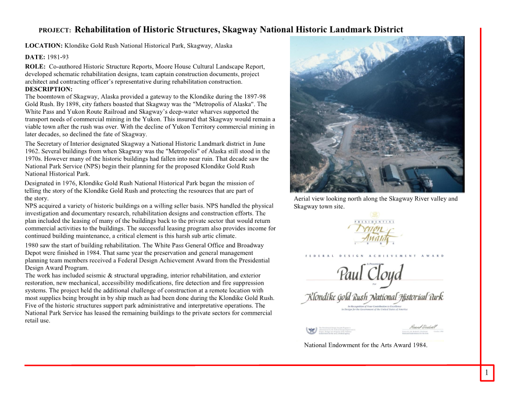 Rehabilitation of Historic Structures, Skagway National Historic Landmark District