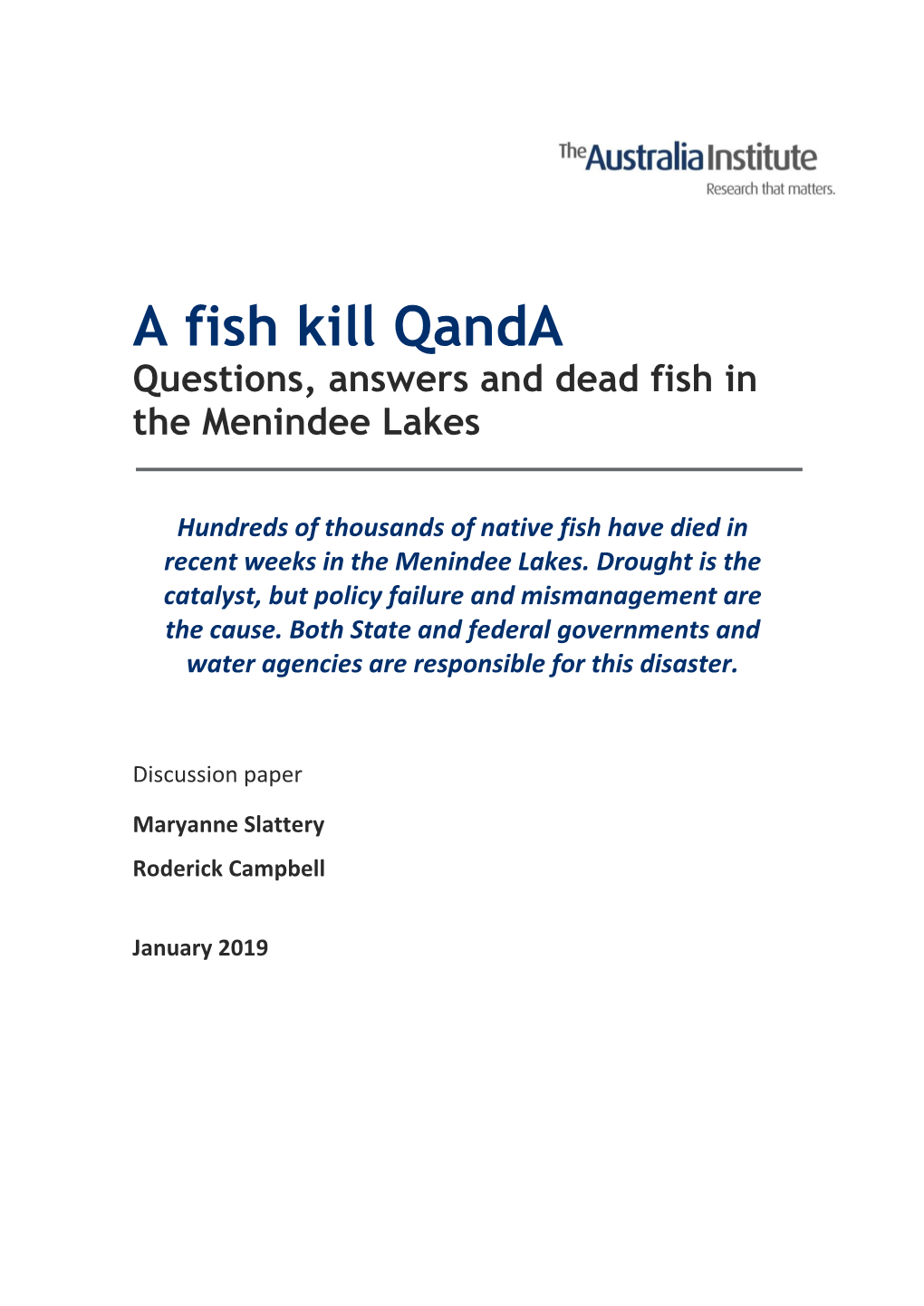 A Fish Kill Qanda Questions, Answers and Dead Fish in the Menindee Lakes