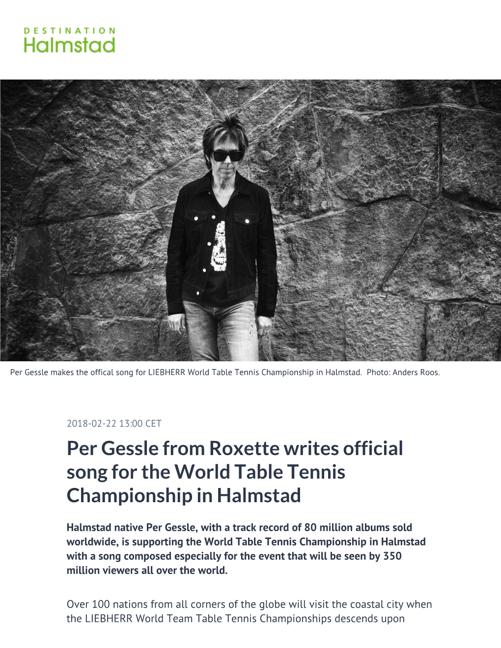 ​Per Gessle from Roxette Writes Official Song for The