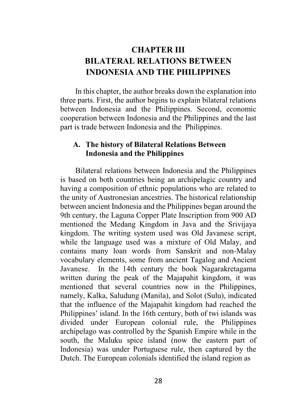 Chapter Iii Bilateral Relations Between Indonesia and the Philippines