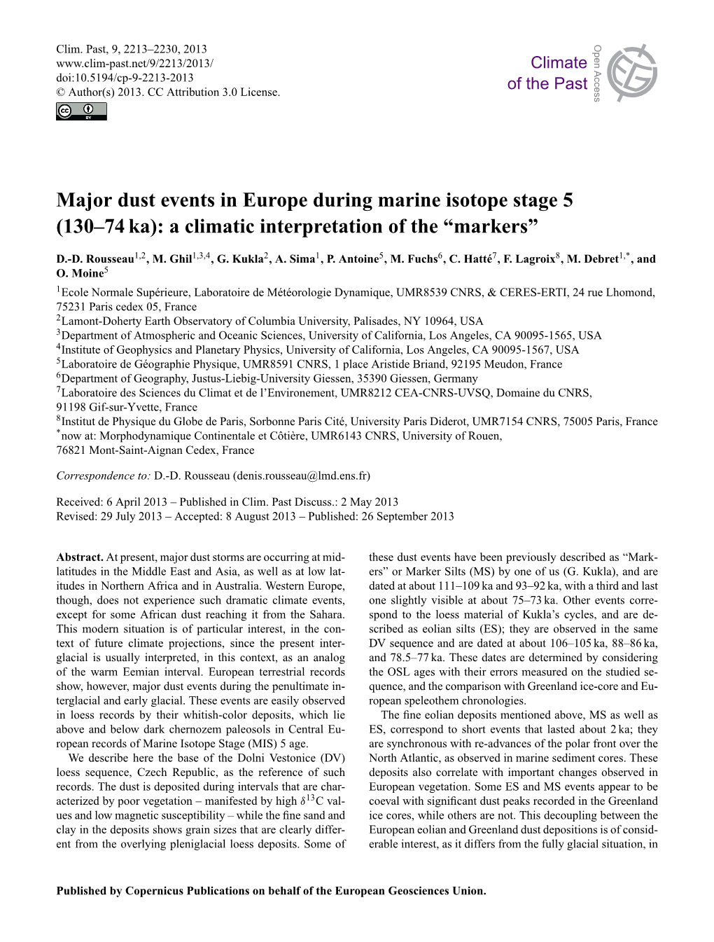 Major Dust Events in Europe During Marine Isotope Stage 5 (130–74 Ka): a Climatic Interpretation of the “Markers”