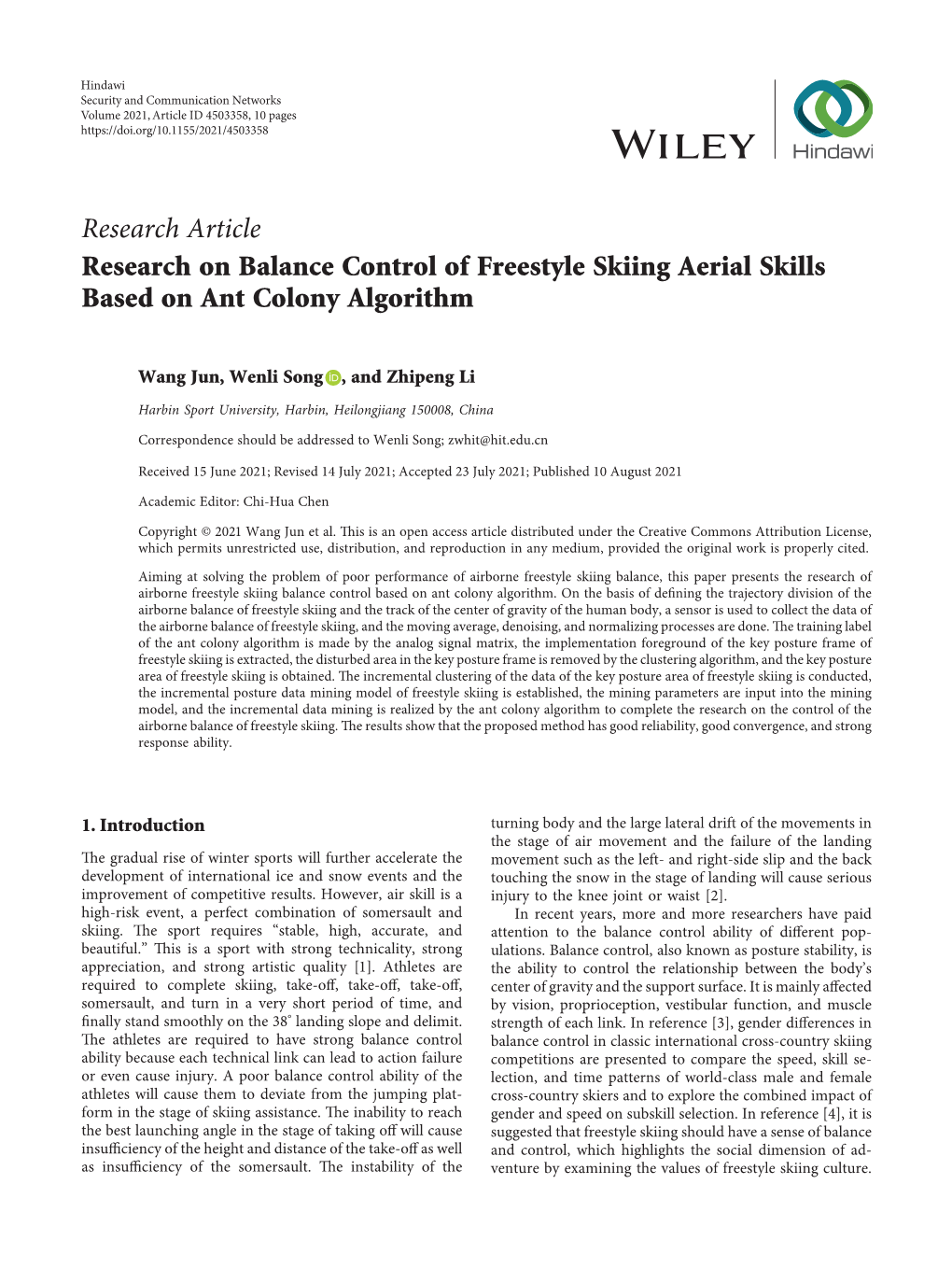 Research on Balance Control of Freestyle Skiing Aerial Skills Based on Ant Colony Algorithm