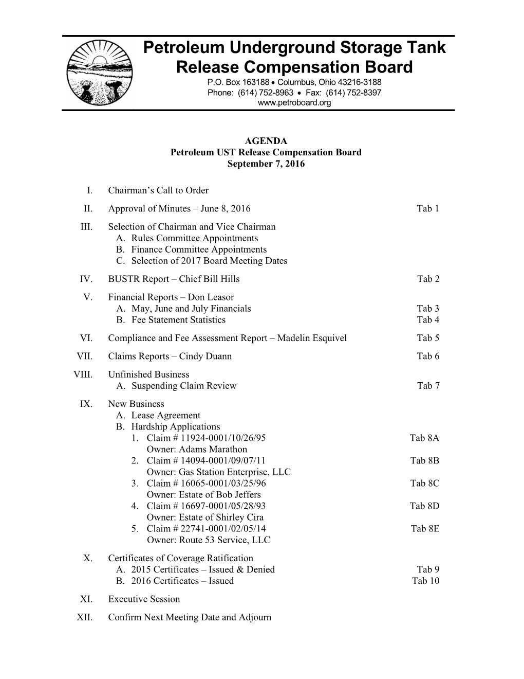 Ohio Petroleum Underground Storage Tank Release Compensation Board